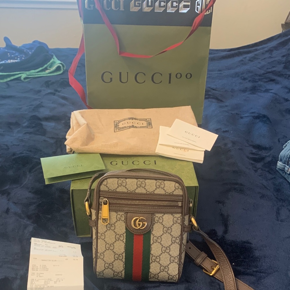 Gucci Beige and Brown Belt Bag with Green and Red Stripe